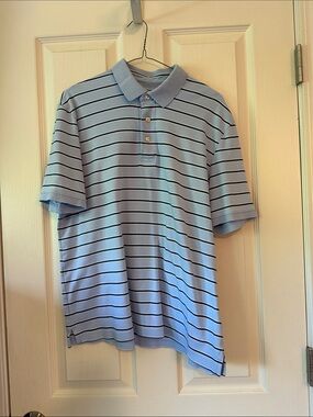 🔥4/$45🔥Classic Light Blue Striped Polo Shirt for Men